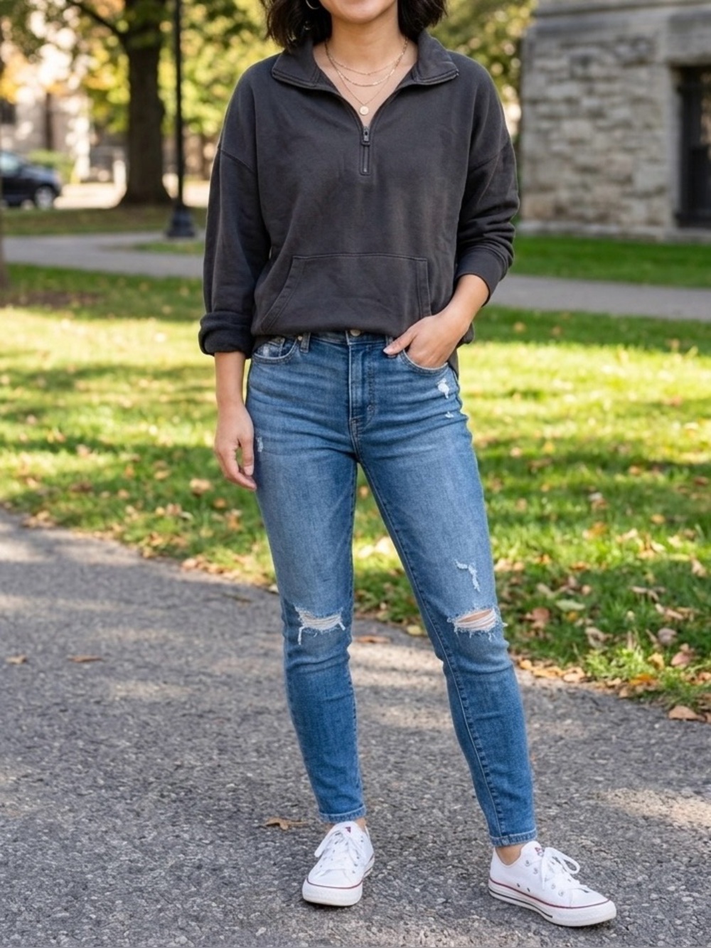 aerie Black Quarter-Zip Pullover Hoodie